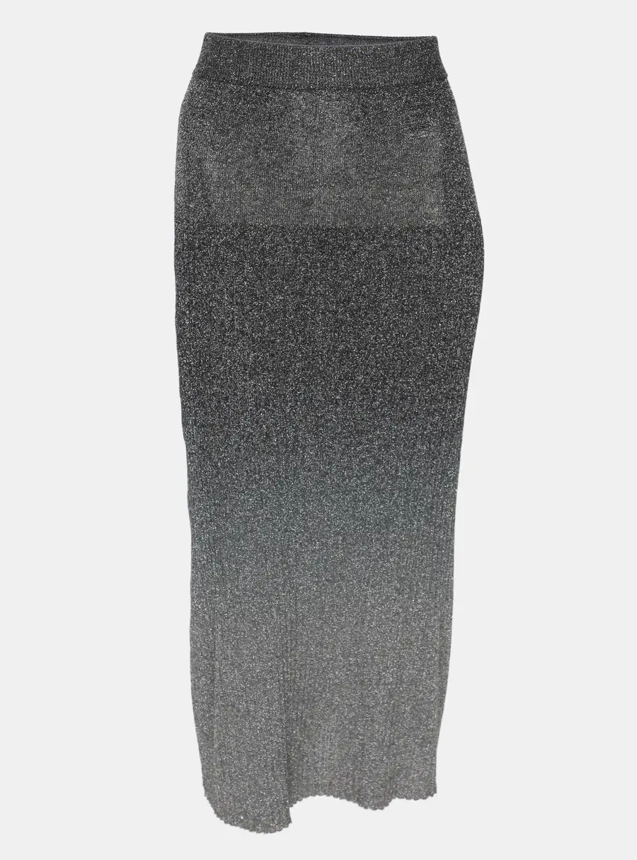 Joseph Metallic Grey Lurex Knit Dip Dye Midi Skirt XS