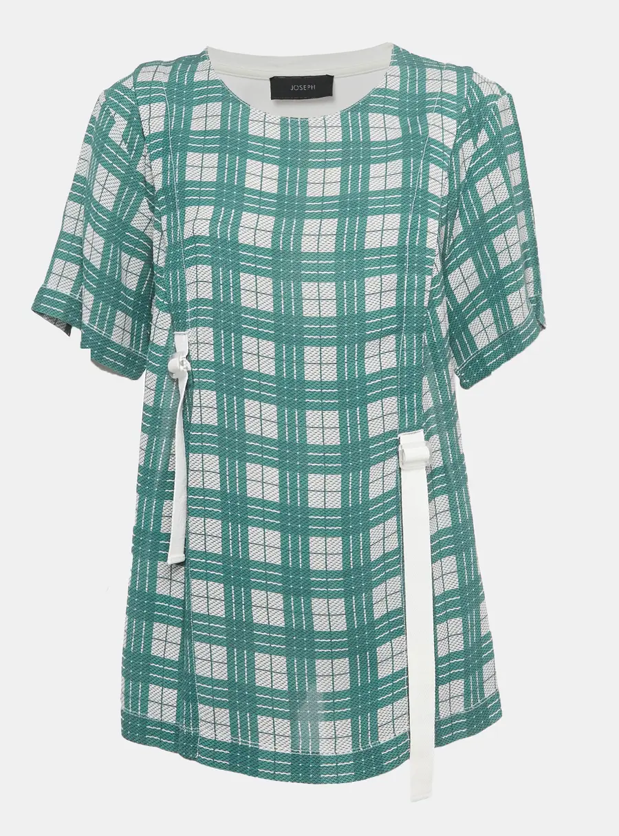 Joseph Green /White Checkered Cotton & Crepe Belt Detail T-Shirt L