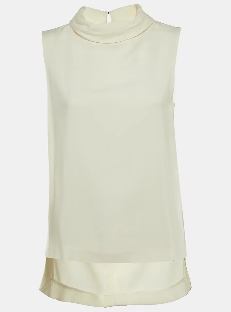 Joseph Off White Crepe Sleeveless Turtle Neck Top M