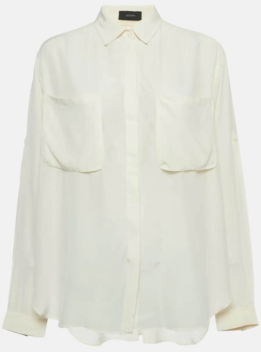 Joseph Off-White Crepe Long Sleeve Joanna Shirt M
