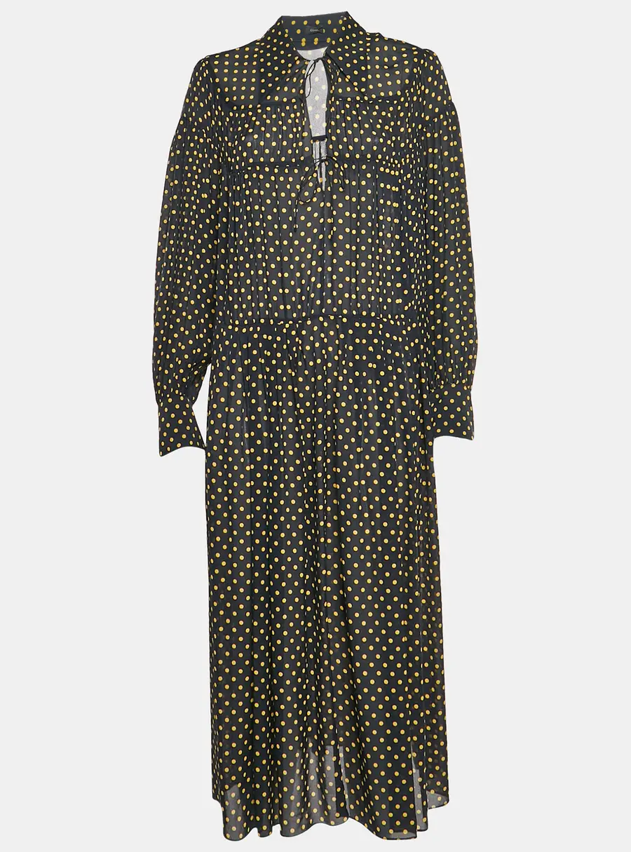 Joseph Navy Blue/Yellow Polka Dot Print Silk Midi Dress L