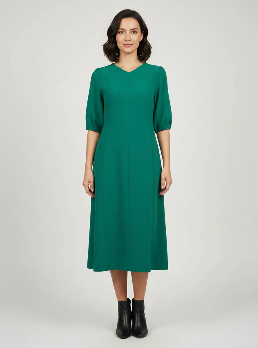 Joseph Green Stretch Crepe Short Sleeve Midi Dress S