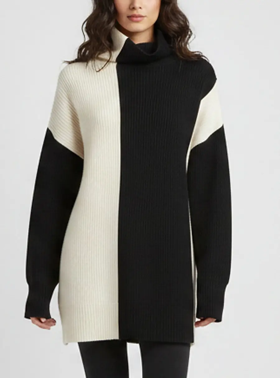 Joseph White/Black Knit Long Sleeve Turtleneck Sweater L