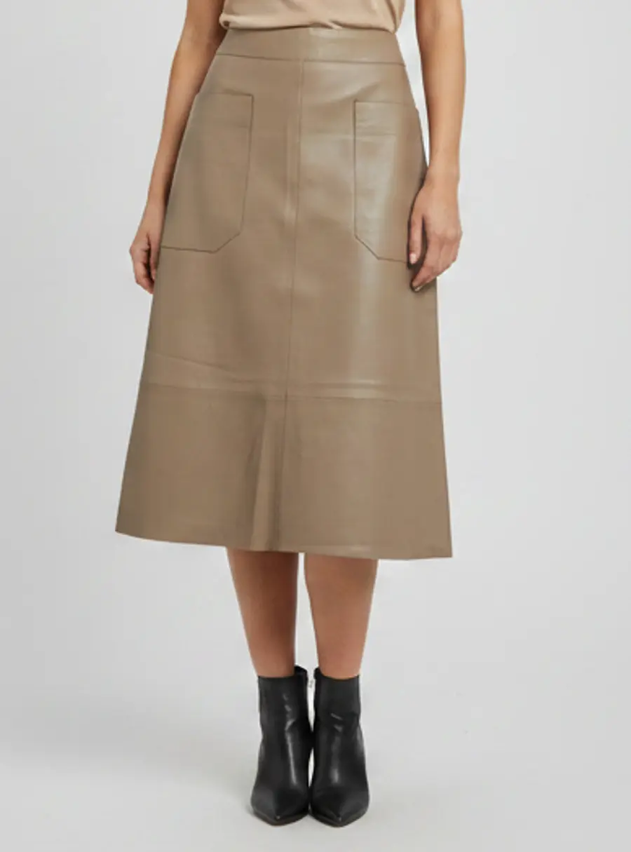 Joseph Beige Nappa Leather Midi Skirt M