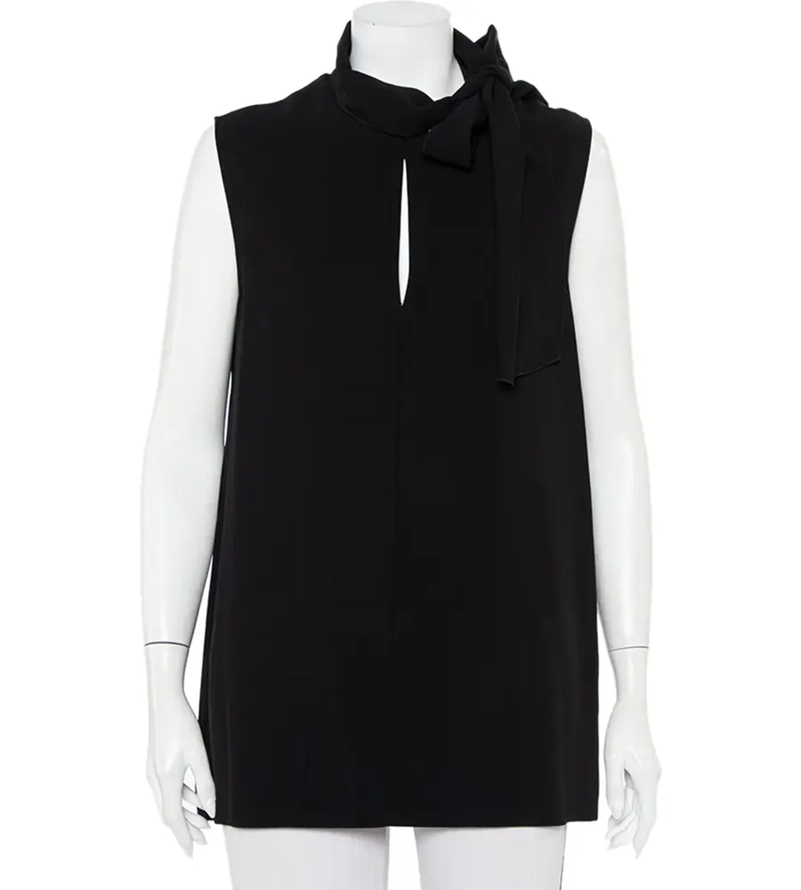 Joseph Black Crepe Neck Tie Detail Sleeveless Noon Top L