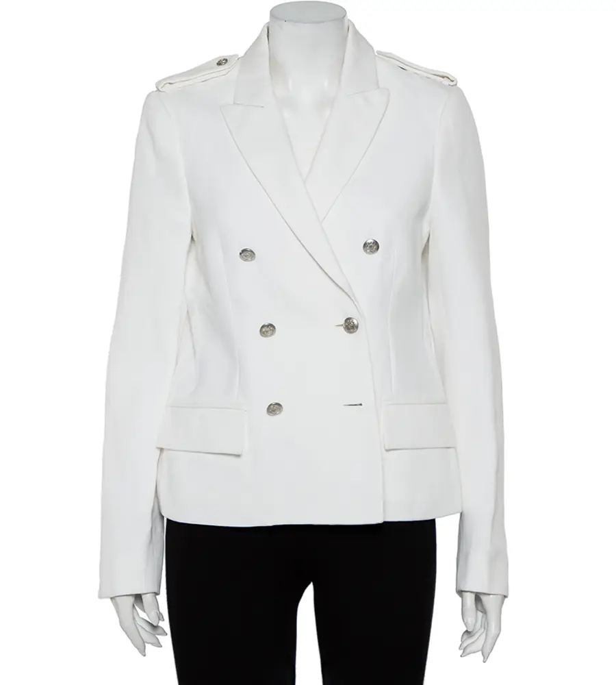Joseph White Cotton & Ramie Double Breasted Yvette Blazer L