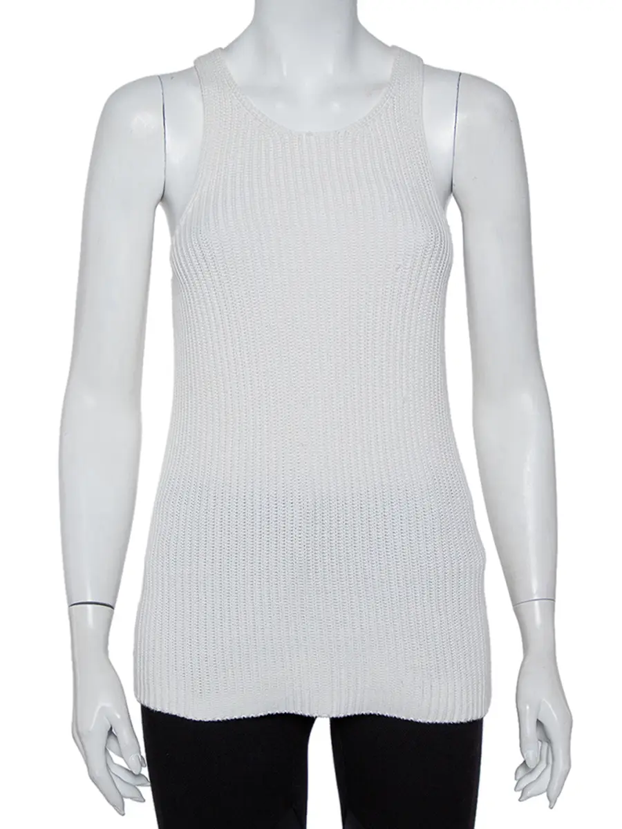 Joseph White Cable Knit Cotton Racer Back Detail Tank Top XS