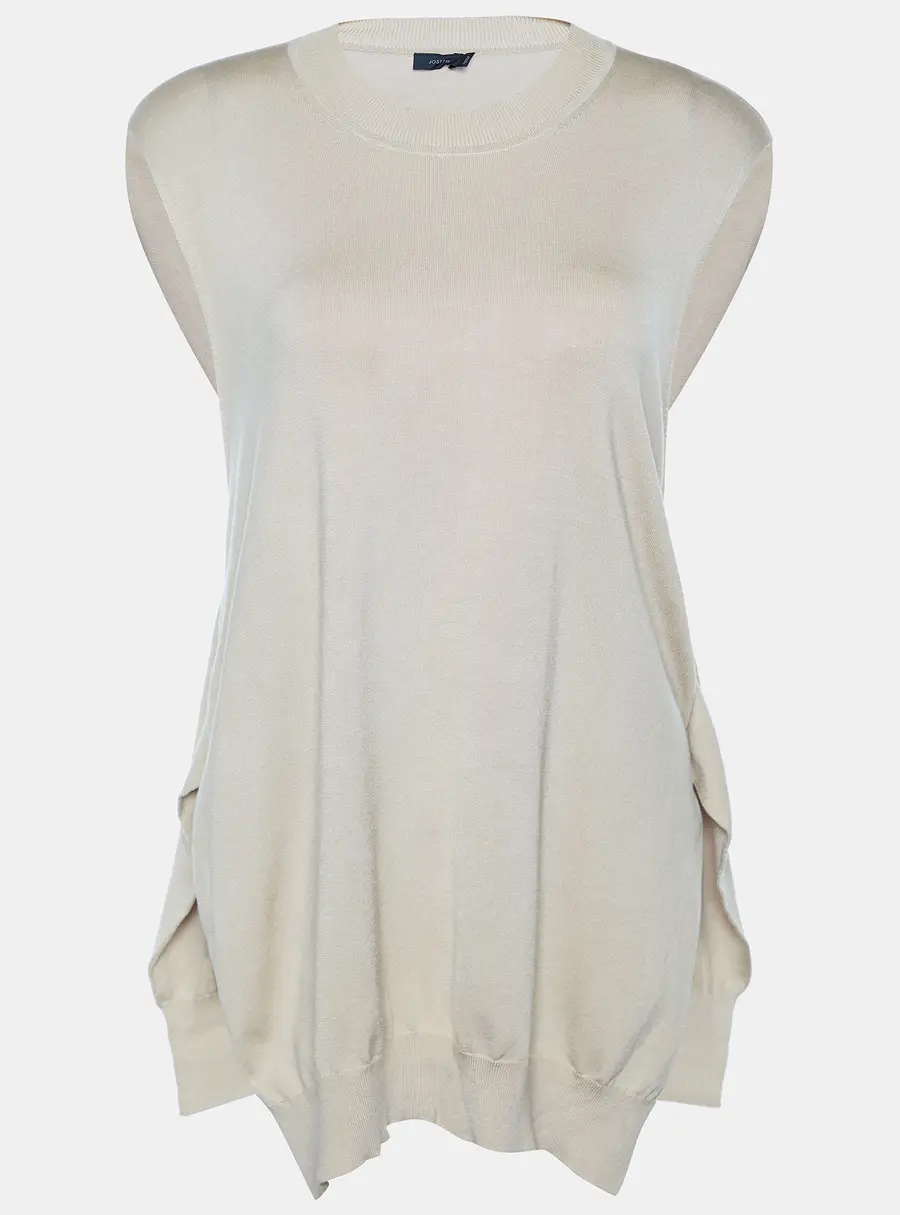 Joseph Beige Wool Knit Cross Back Detail High Low Hem Sleeveless Sweater L