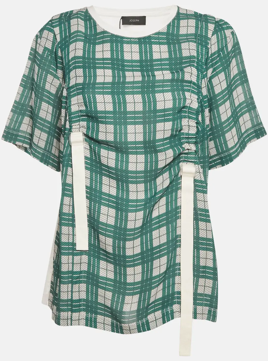Joseph Green/White Checkered Cotton & Silk Buckle Detail Top XL