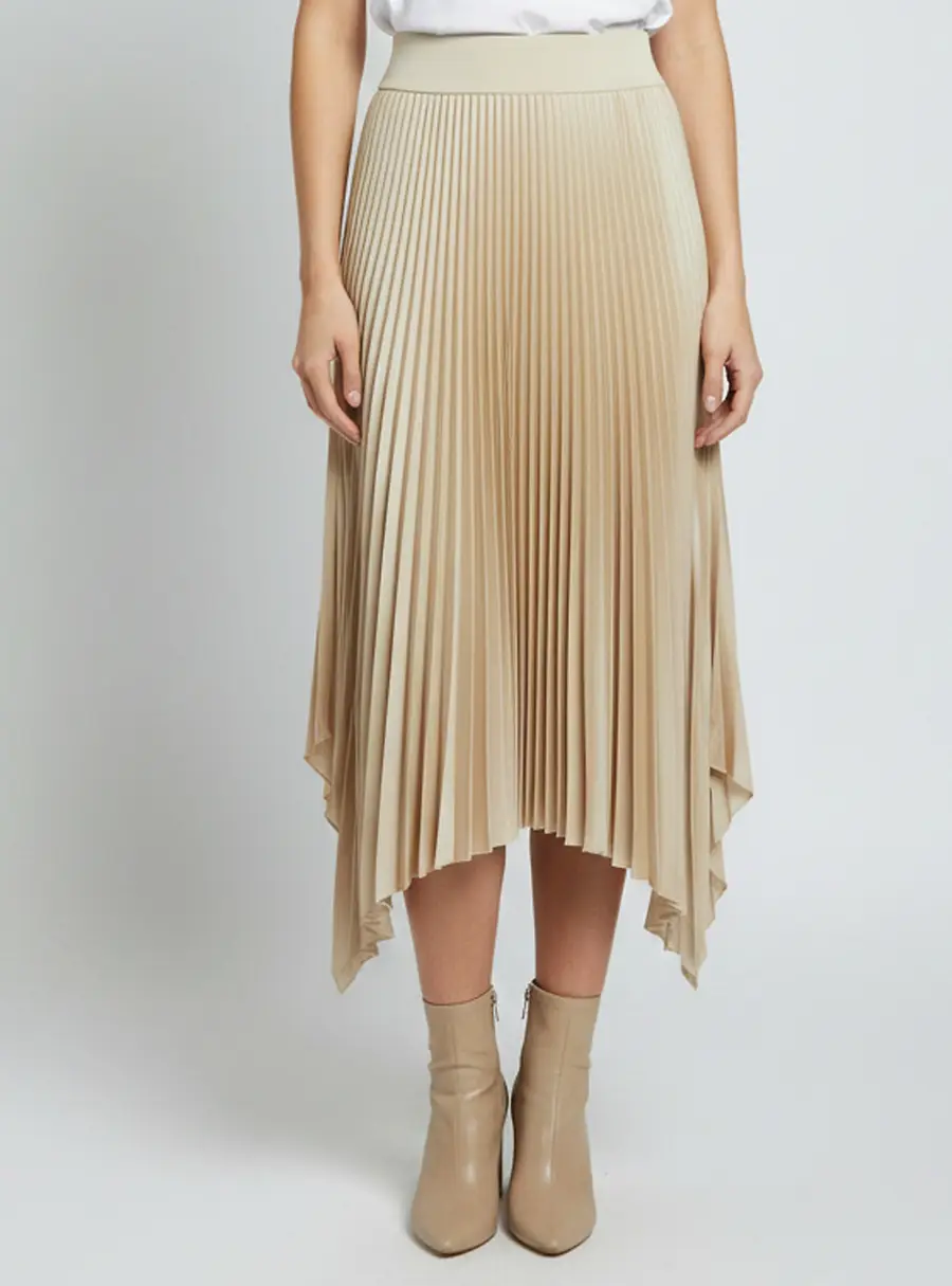 Joseph Beige Pleated Satin Plisse Mid Length Ade Skirt S