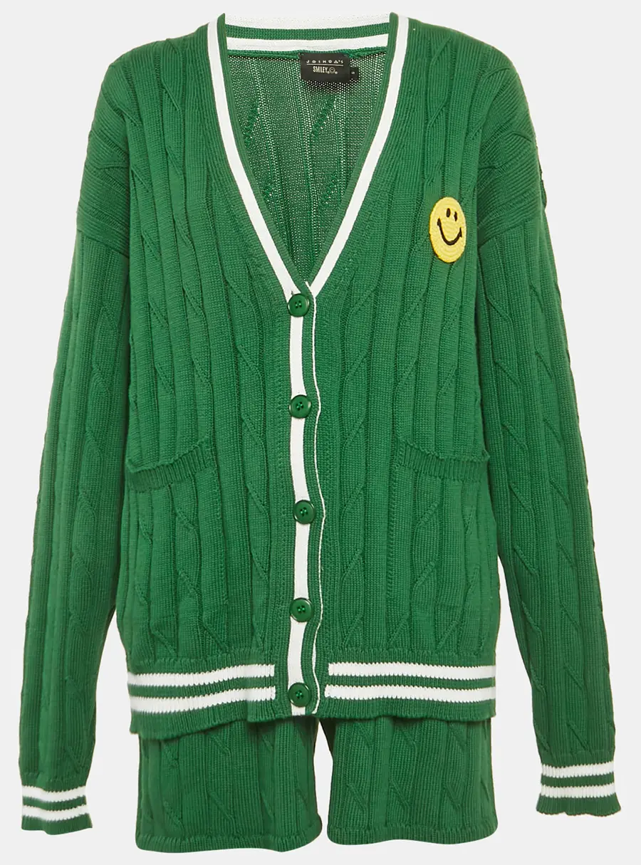 Joshua Sanders x Smiley Green Cable Knit Cardigan and Shorts Set S