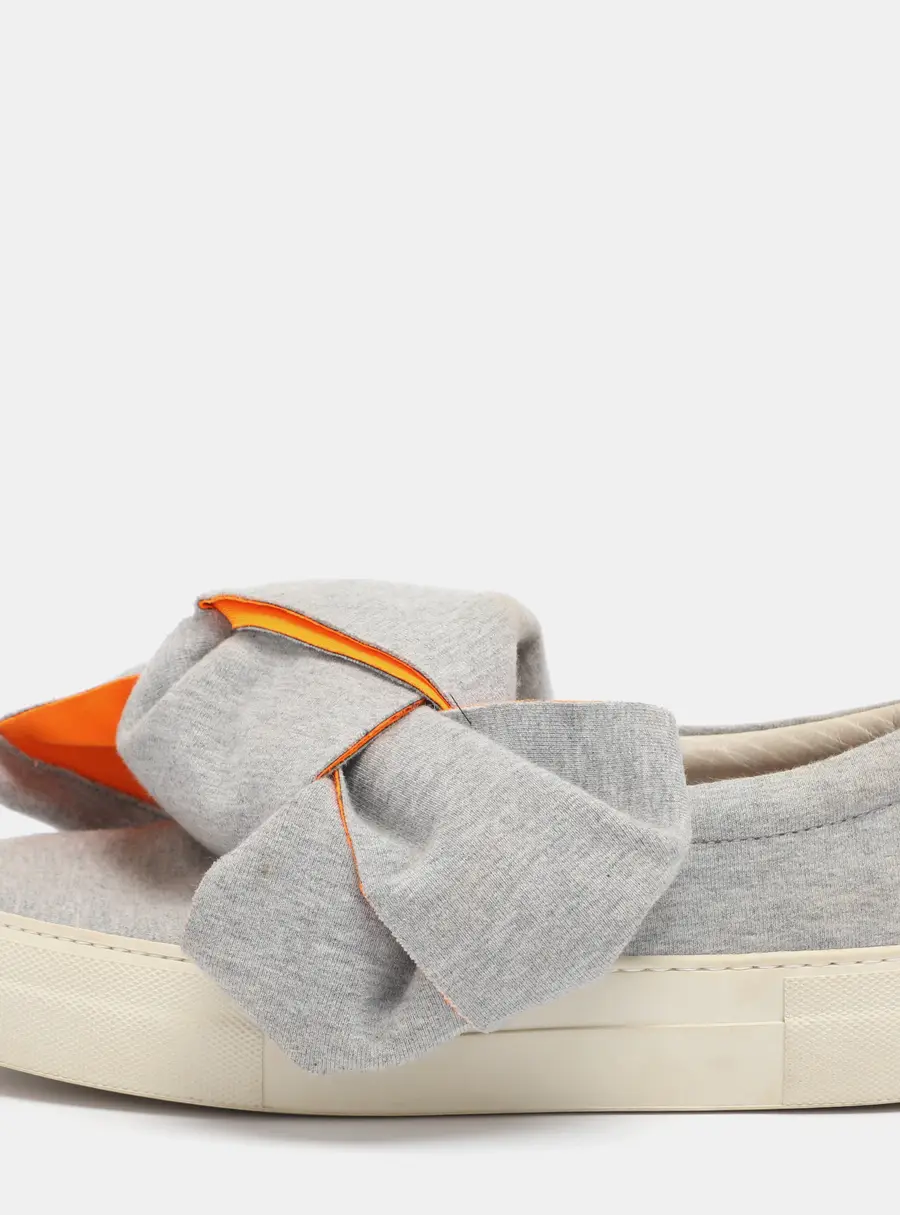 Joshua Sanders Grey Knit Fabric Bow Slip On Sneakers Size 38