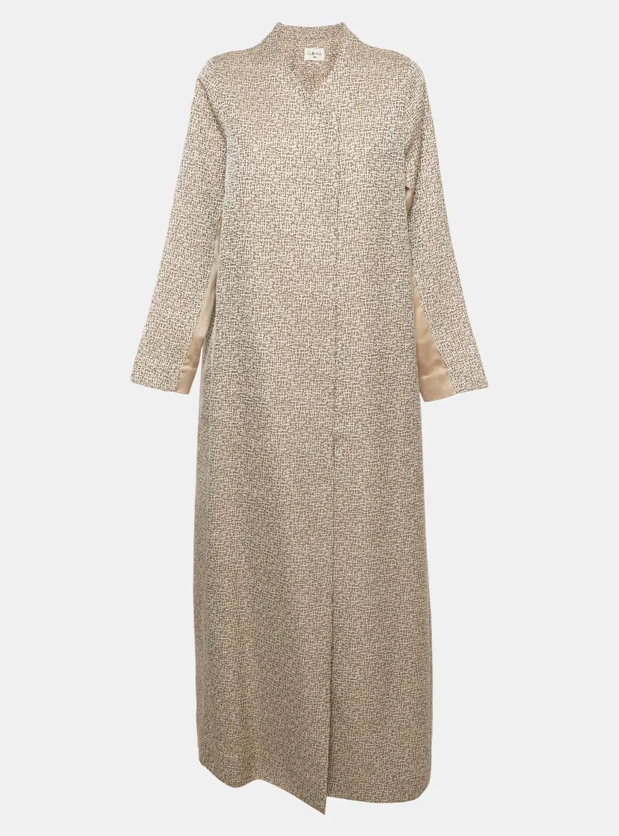 CHI-KA Brown/Off White Textured Jacquard Open-Front Abaya One Size