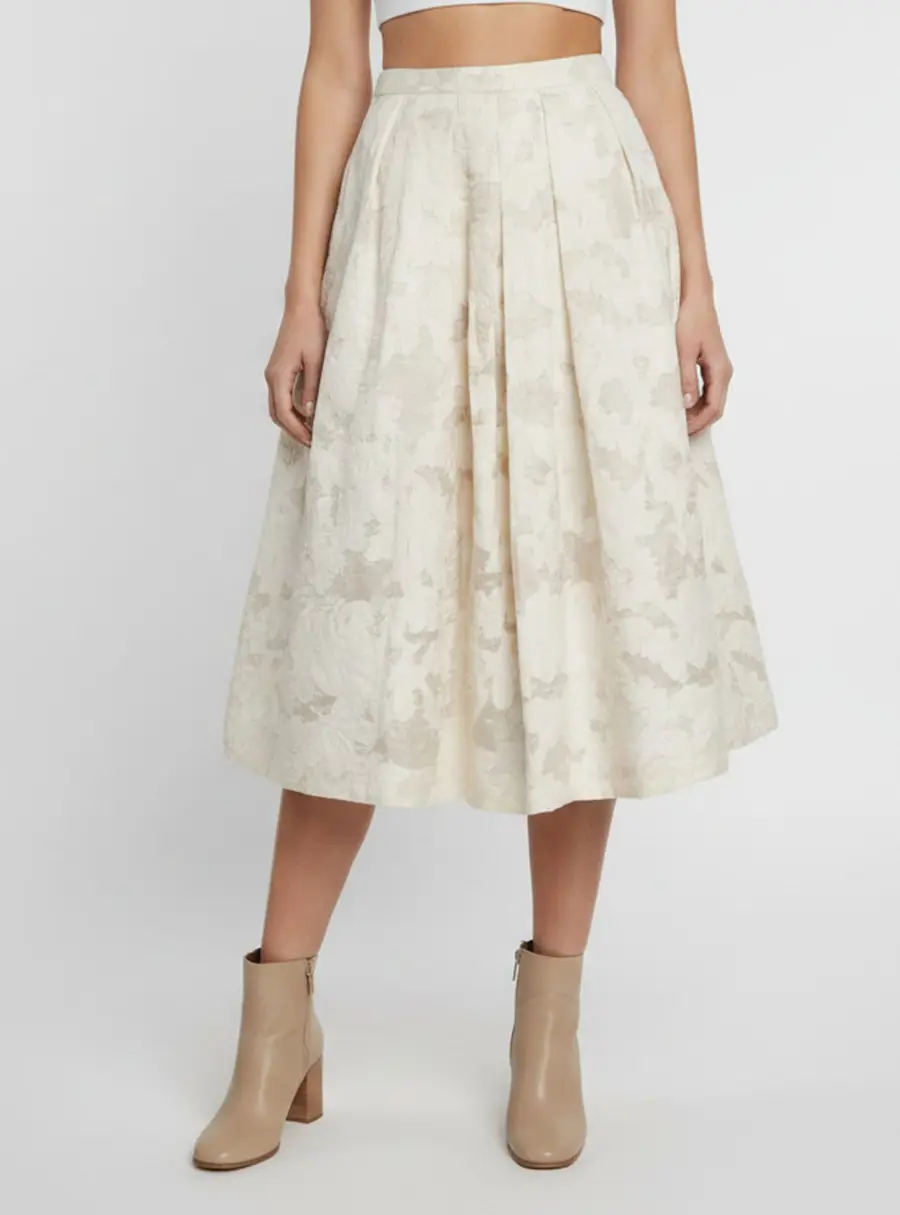 Karen Millen Beige Floral Jacquard Midi Skirt M