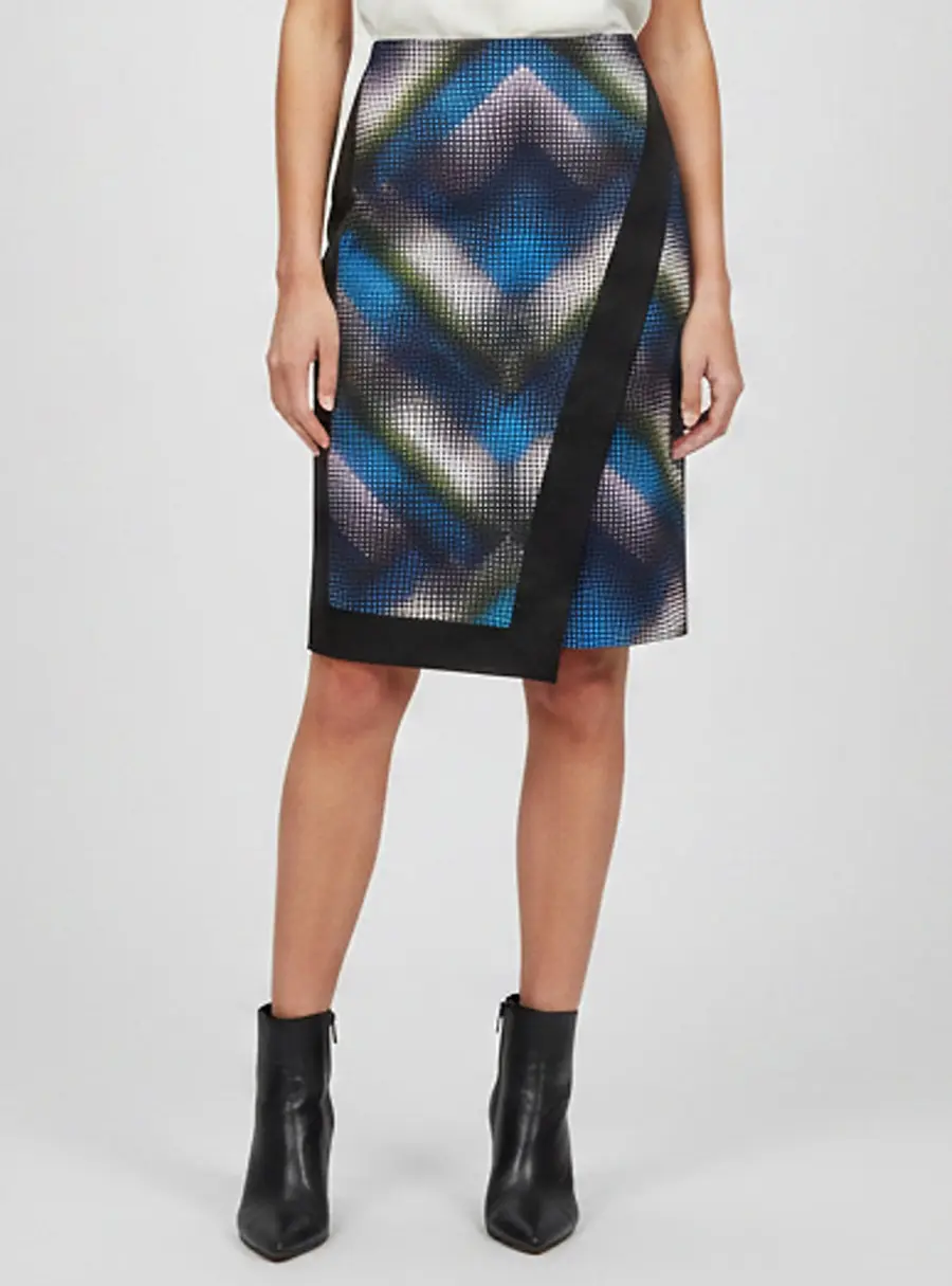 Karen Millen Black Printed Satin Short Skirt L