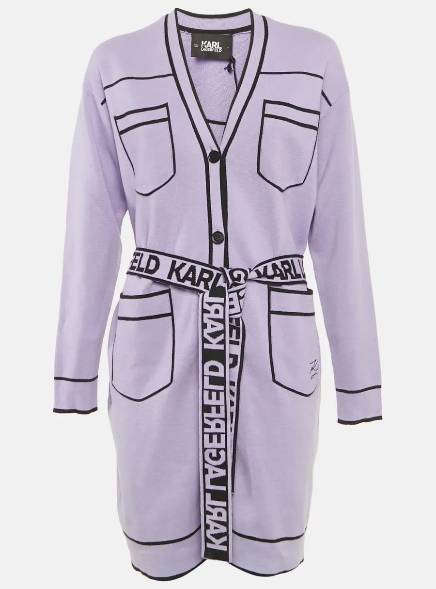 Karl Lagerfeld Purple Wool Blend Logo Belted Cardigan M