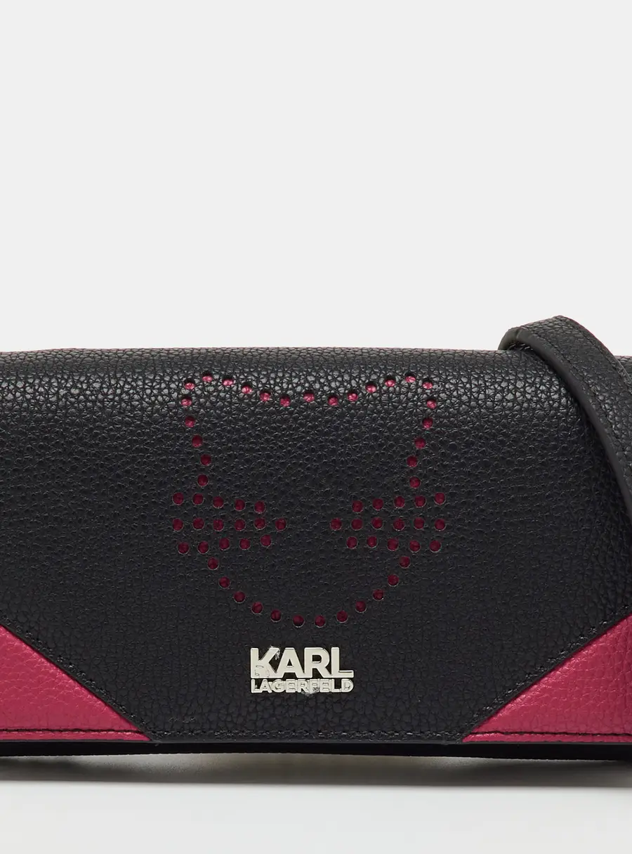 Karl Lagerfeld Medium Black Leather Wallet On Chain