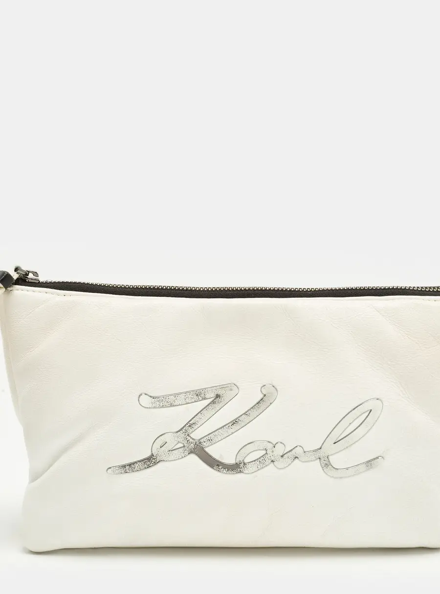 Karl Lagerfeld K/Signature Soft Double White Leather Pouch