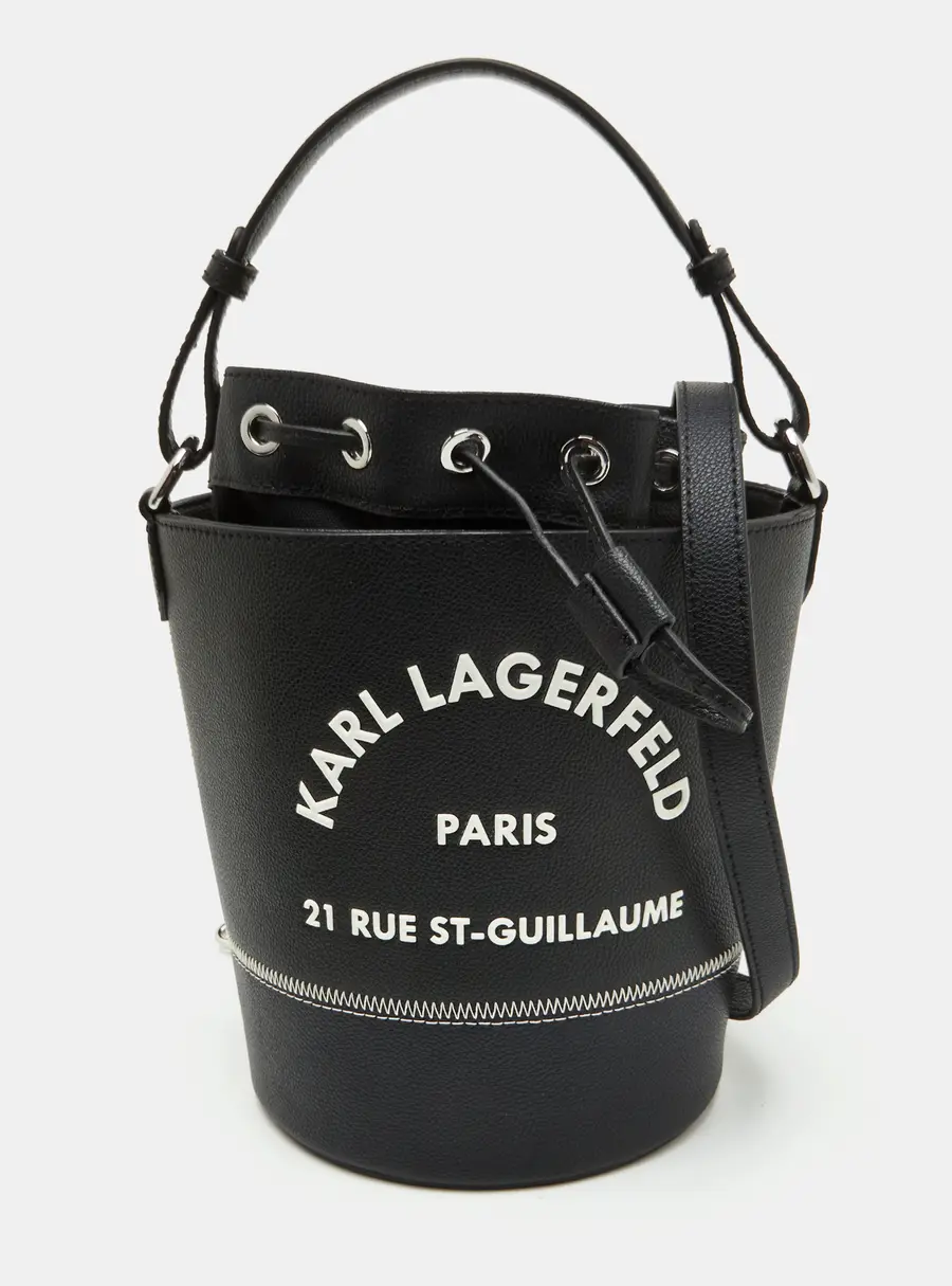 Karl Lagerfeld Rue St- Guillaume Black Leather Bucket Bag