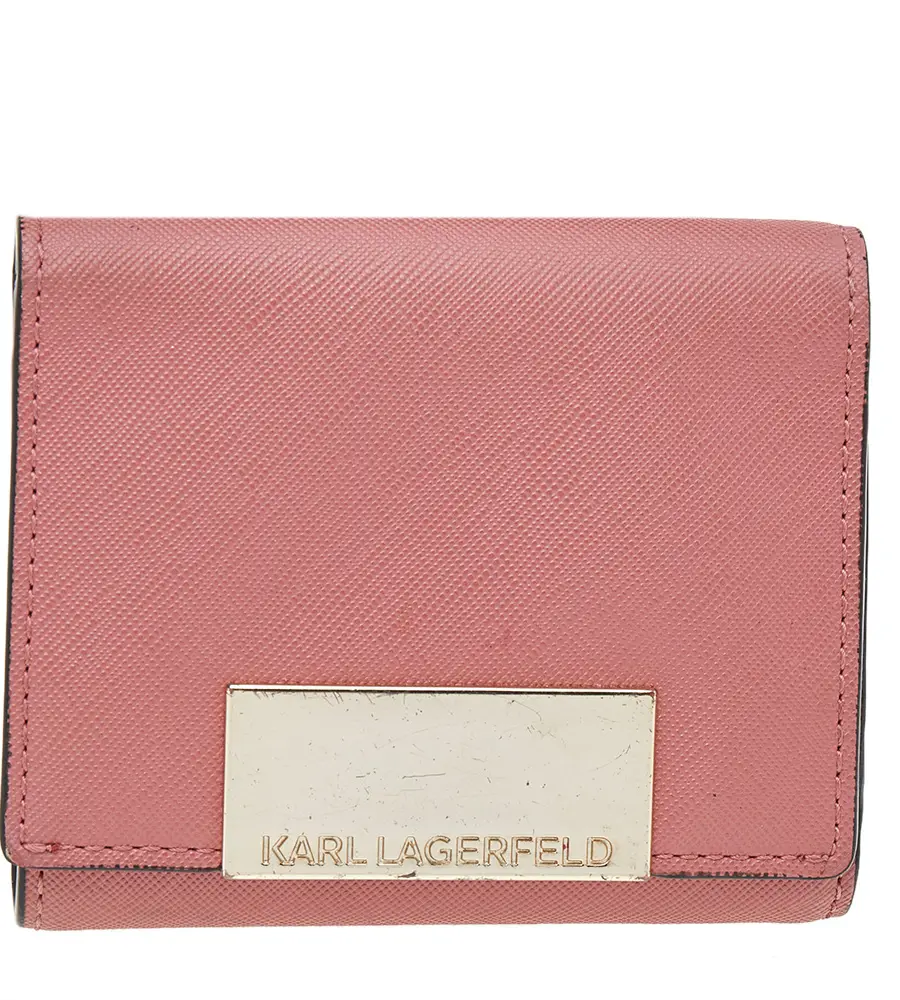 Karl Lagerfeld Pink Saffiano Leather Trifold Wallet