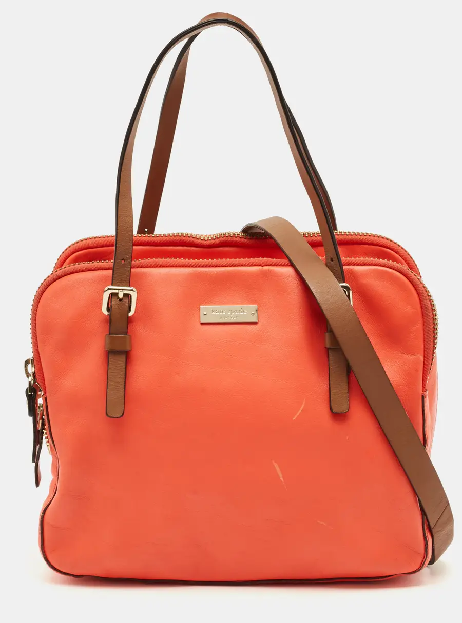 Kate Spade Coral Red Leather Multi Zip Satchel