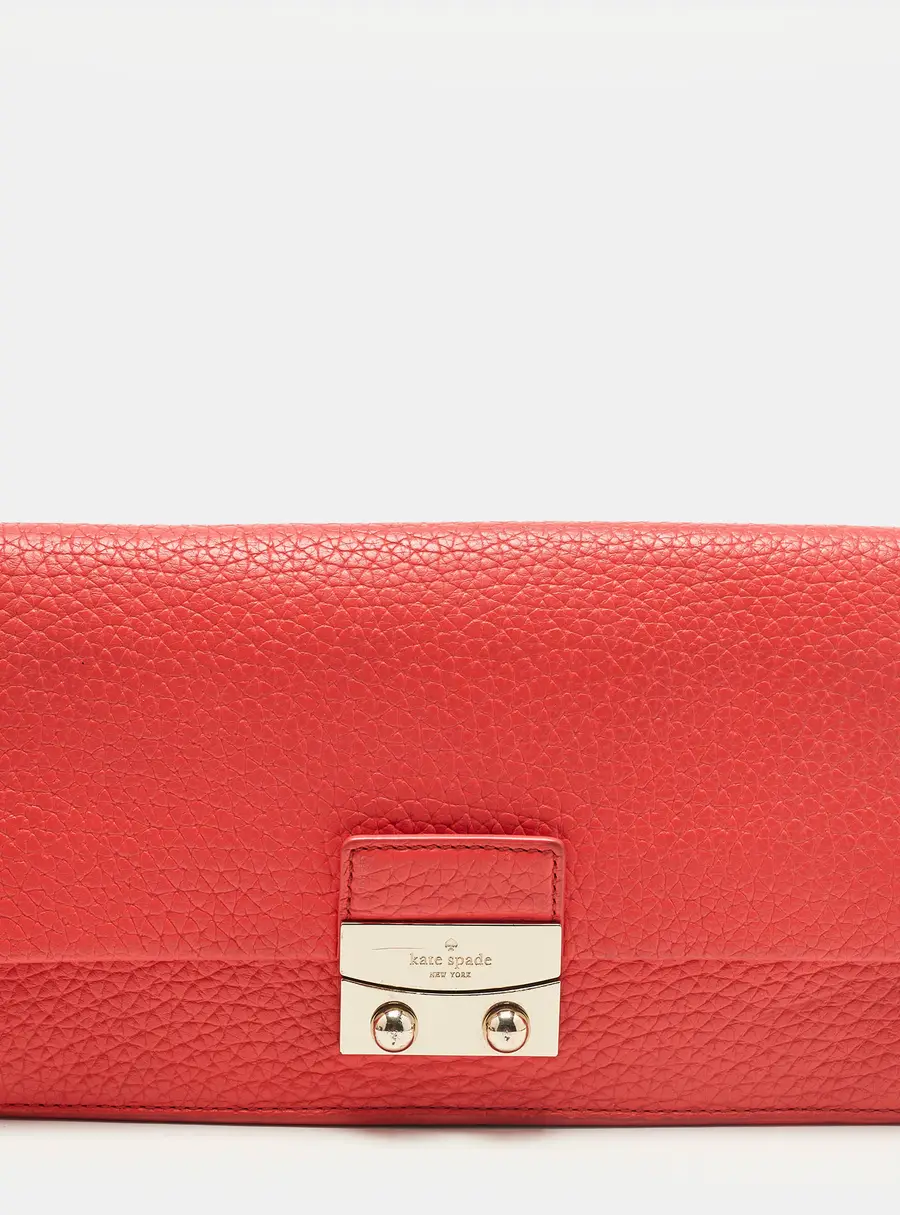 Kate Spade Coral Red Grained Leather Clutch