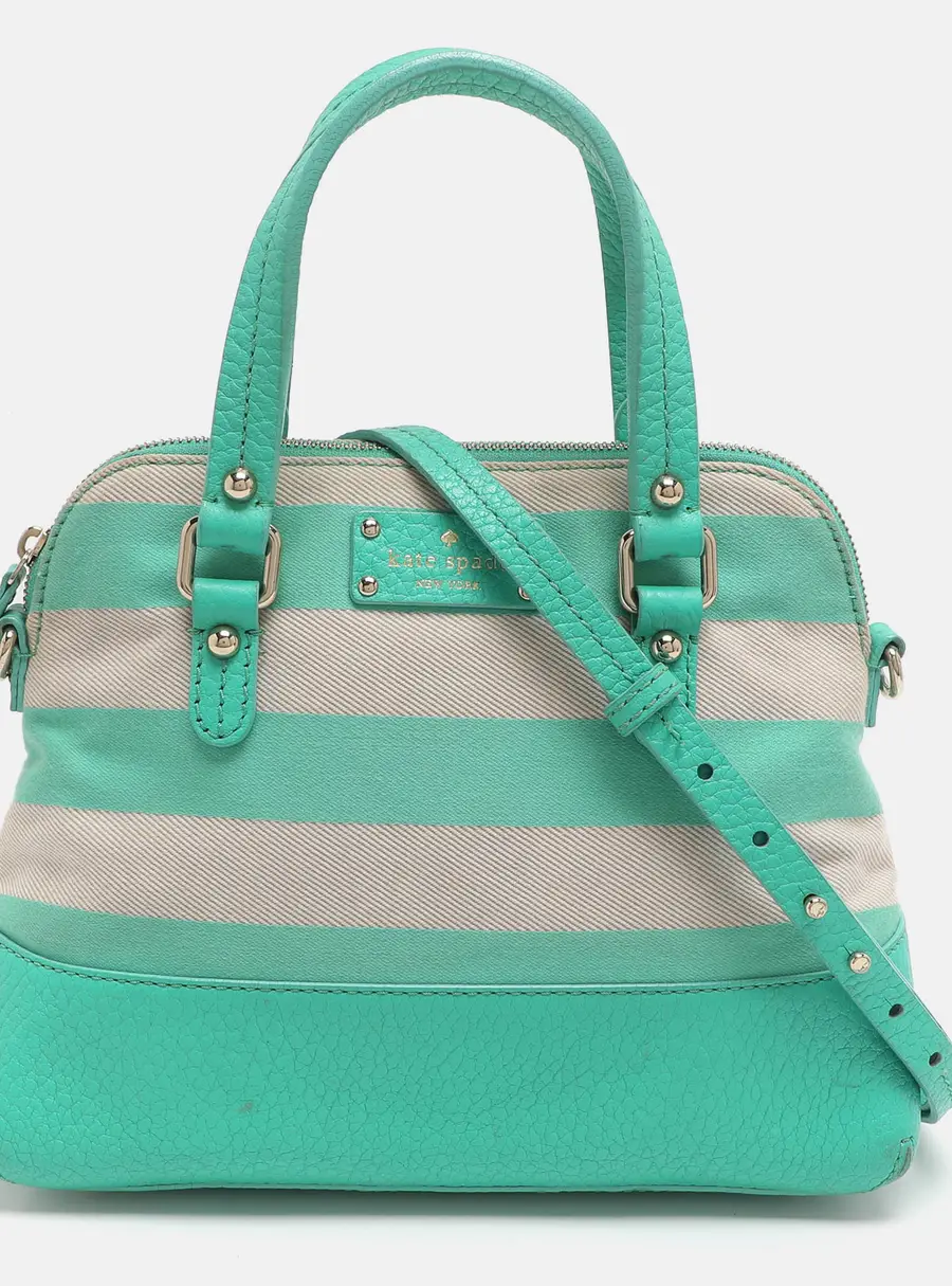 Kate Spade Groove Court Maise Green/Beige Stripe Canvas and Leather Satchel