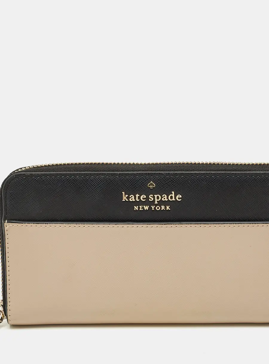 Kate Spade Beige/Black Leather Staci Zip Around Wallet