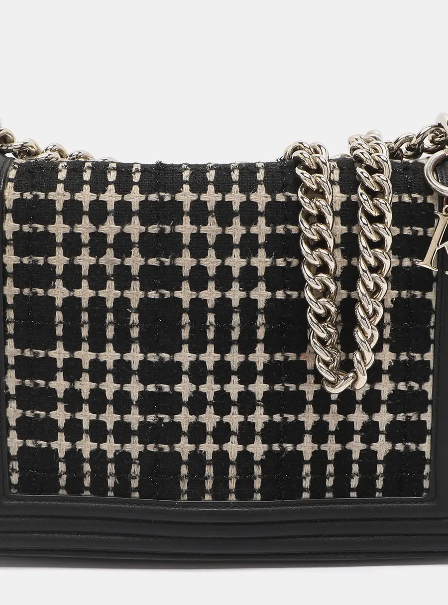 Kate Spade Black Leather and Tweed Reese Park Marci Shoulder Bag