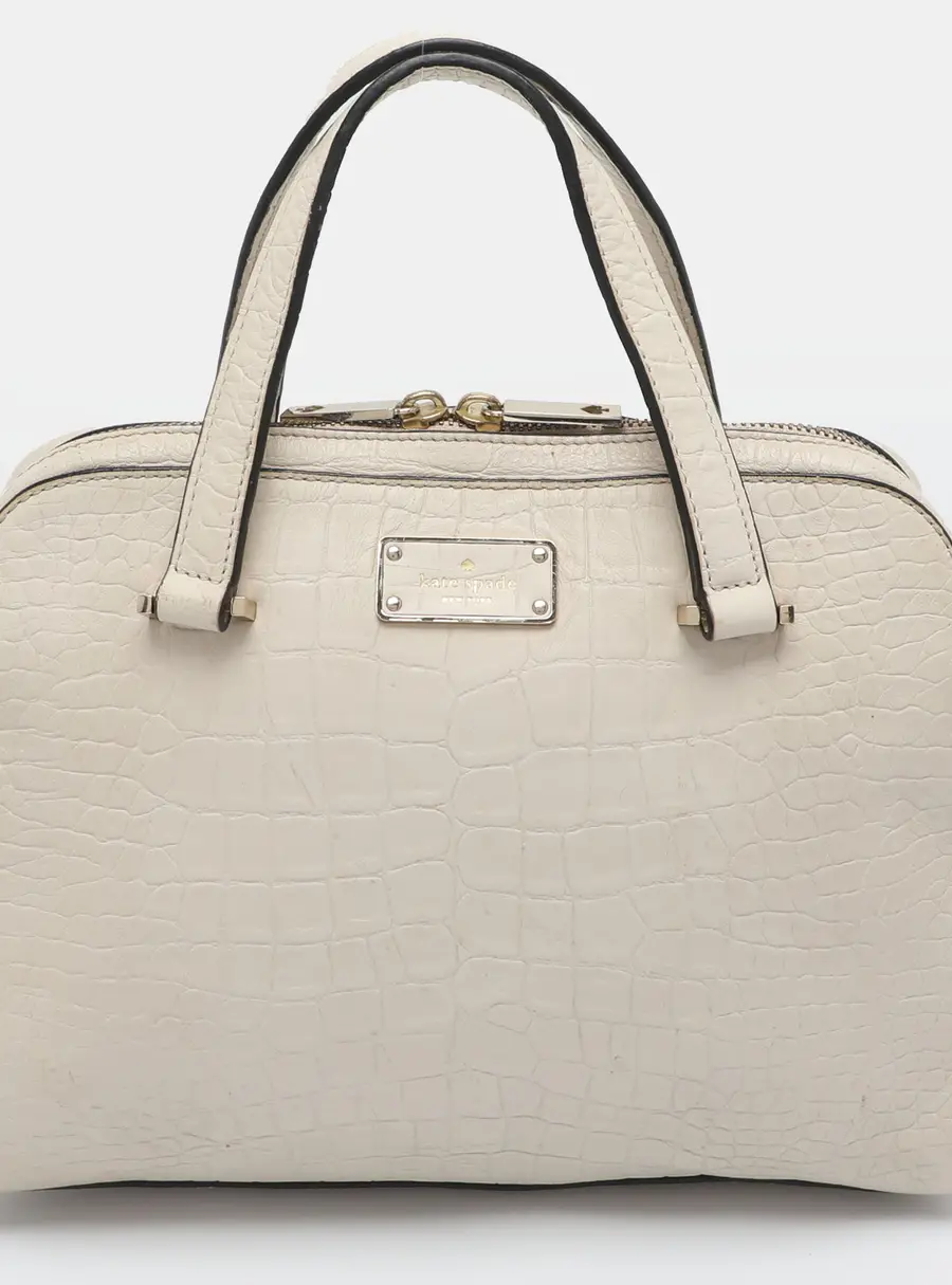 Kate Spade Off White Croc Embossed Leather Satchel