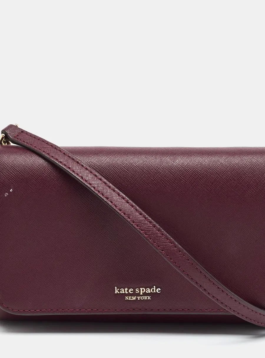 Kate Spade Ava Flap Burgundy Leather Wallet On Chain