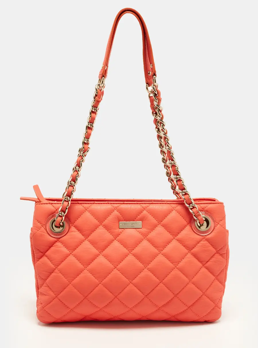 Kate Spade Gold Coast Maryanne Orange Quilted Leather Tote