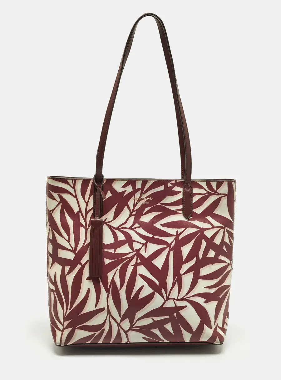 Kate Spade Jana Burgundy/White Printed Faux Leather Tote