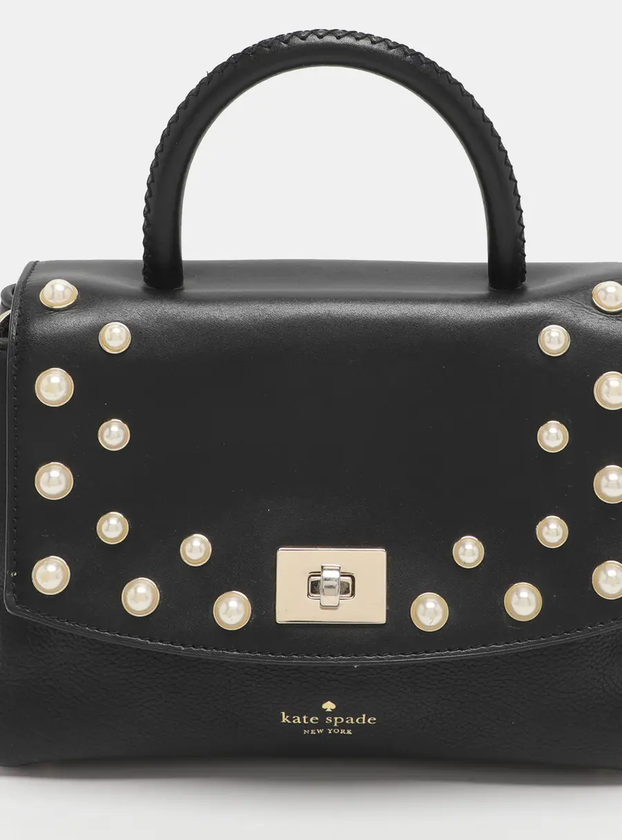 Kate Spade Shonna Serrano Place Black Leather Pearl Embellished Top Handle Bag