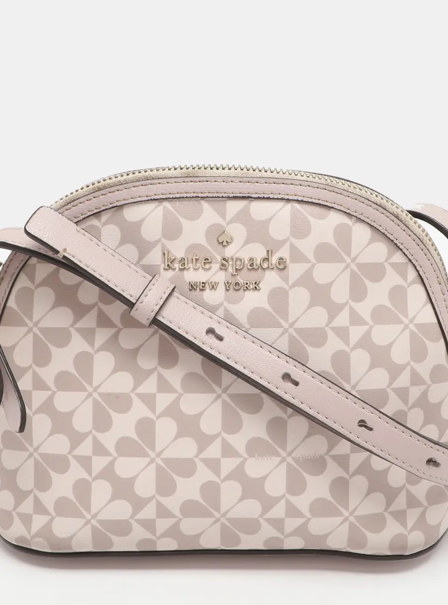 Kate Spade Hollie Beige Clover Geo Leather Dome Crossbody Bag