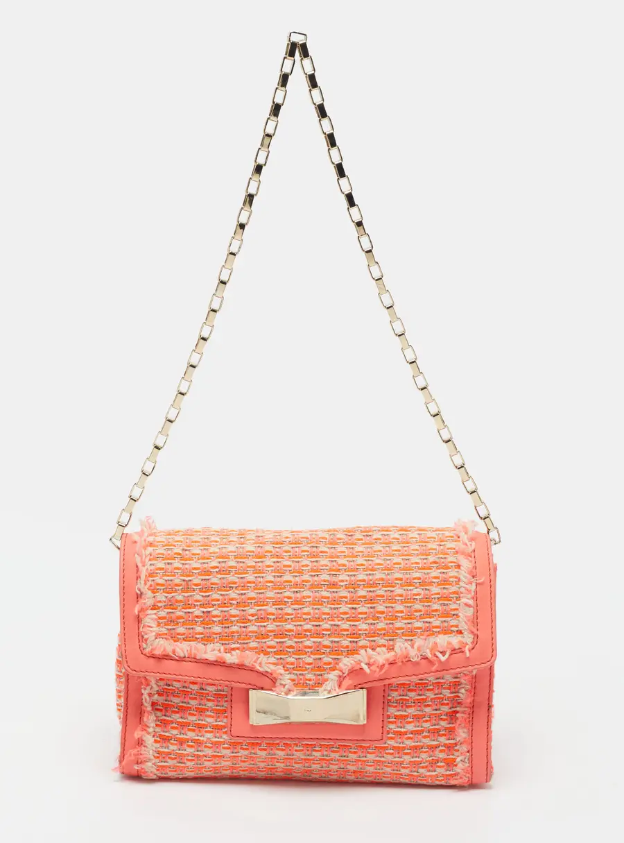 Kate Spade Bow Flap Orange Leather and Tweed Shoulder Bag
