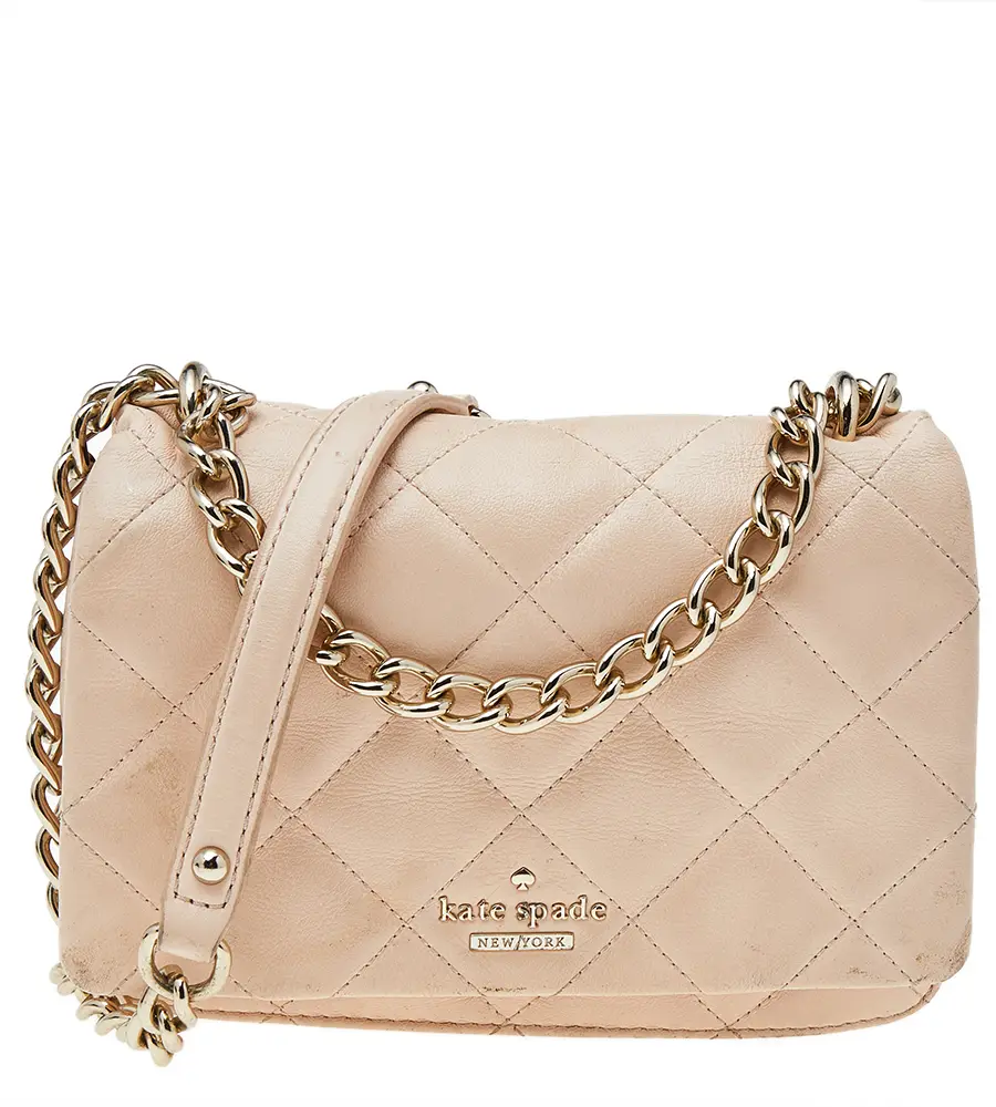 Kate Spade Beige Quilted Leather Mini Emerson Place Vivenna Shoulder Bag