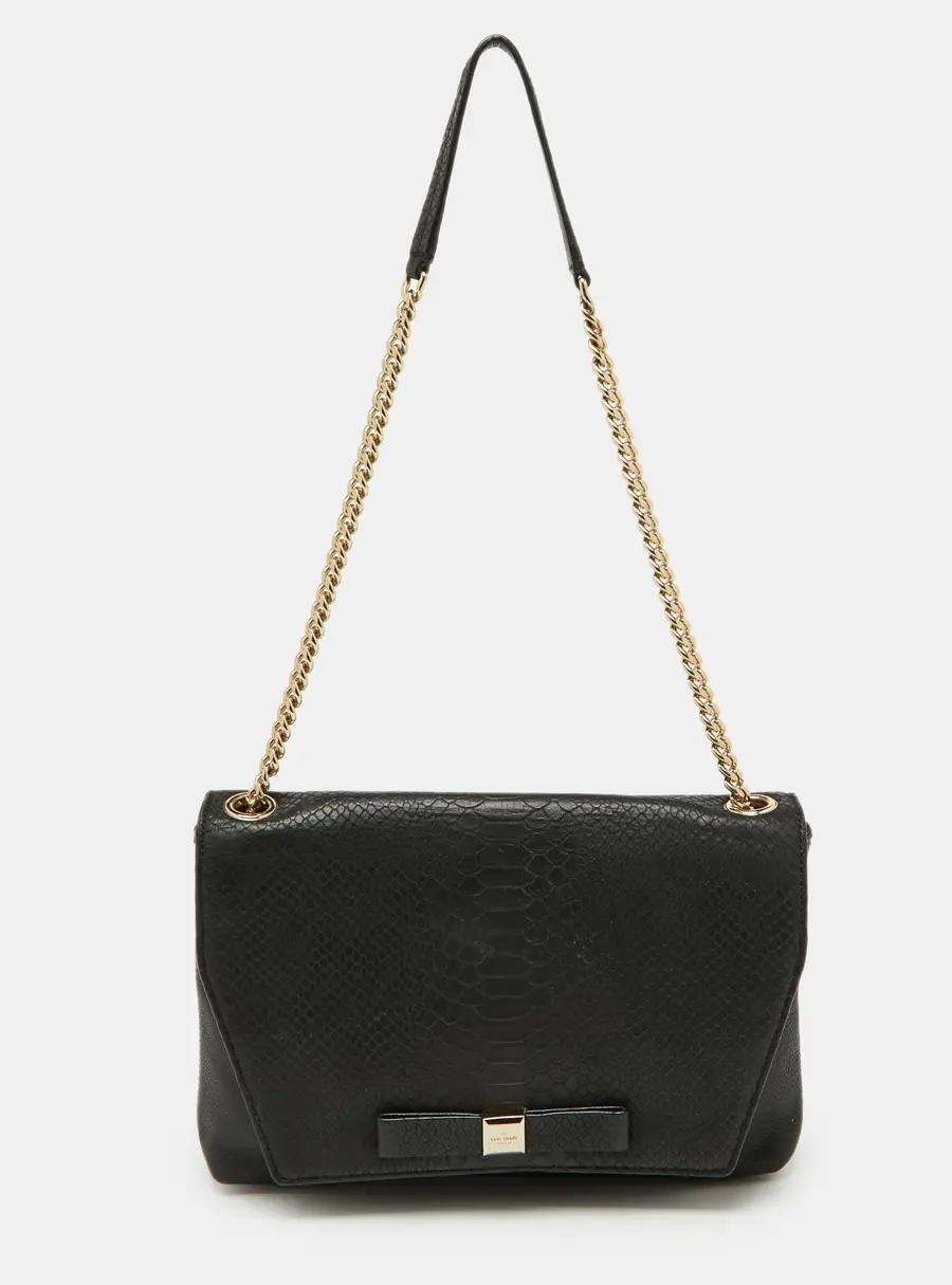 Kate Spade Black Snakeskin Embossed Leather Flap Shoulder Bag