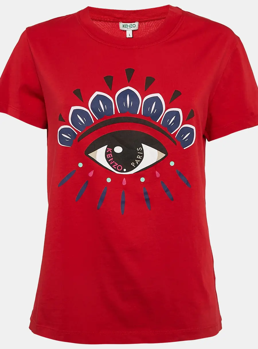 Kenzo Red Logo Tiger Print Crew Neck T-Shirt L