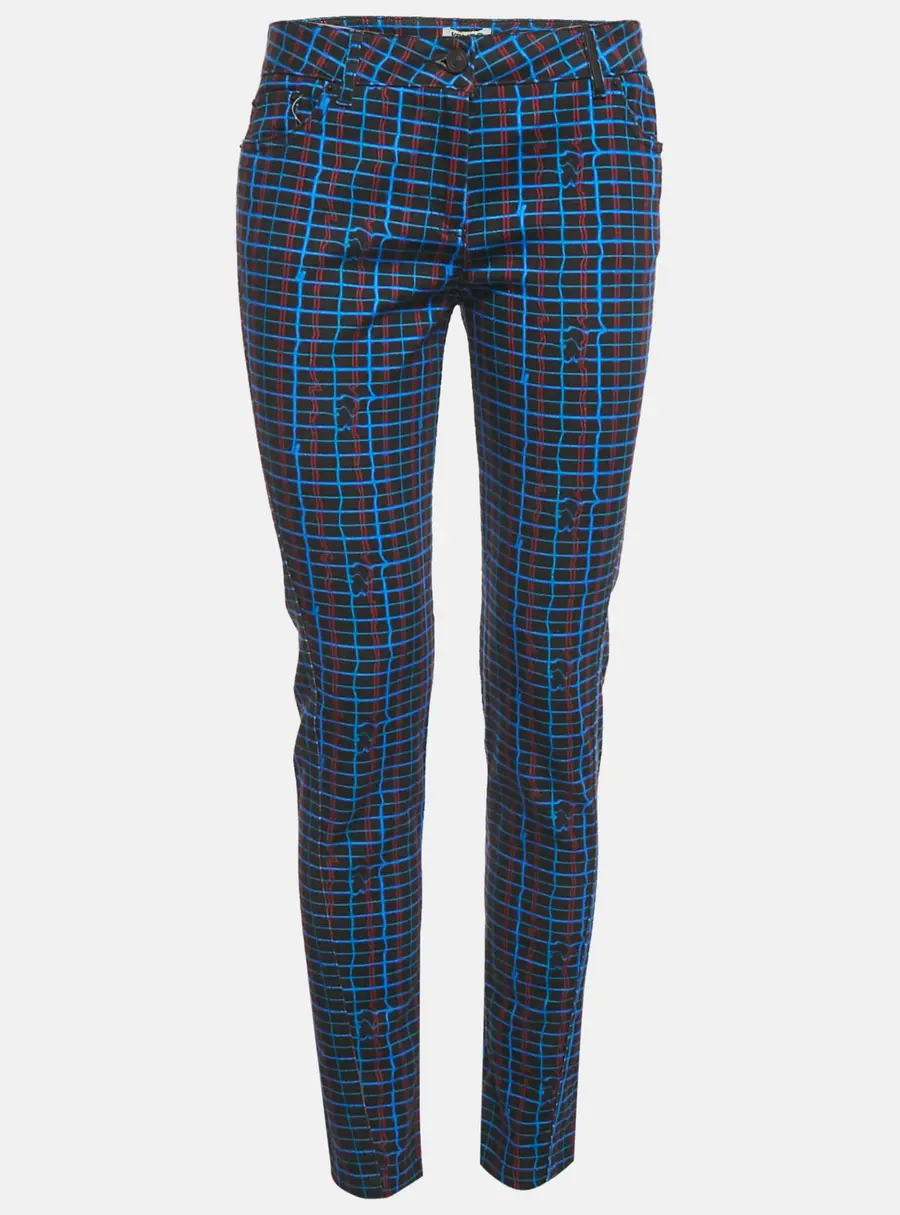 Kenzo Blue Irregular Check Denim Skinny Jeans S Waist 29"