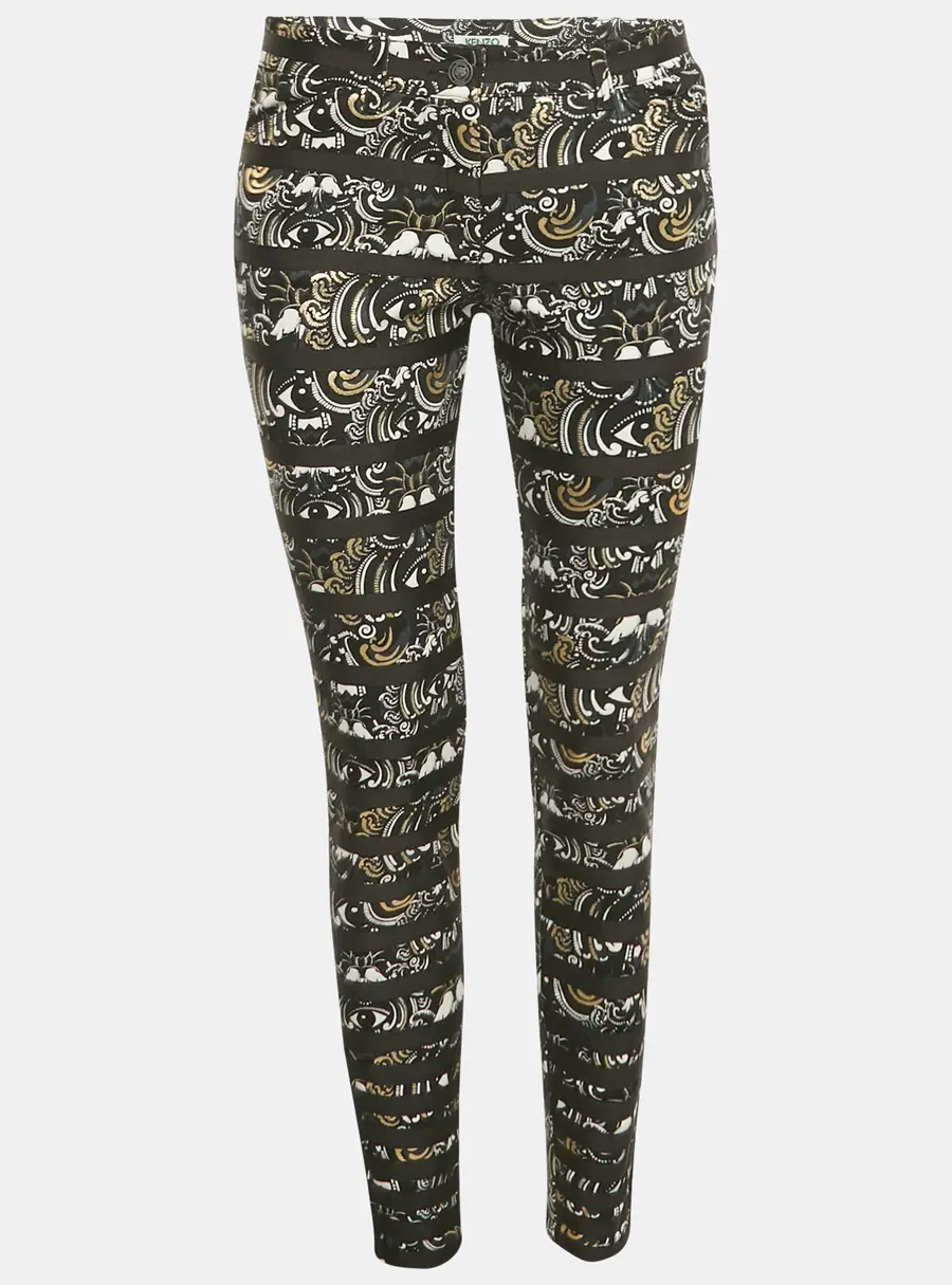 Kenzo Black The Eye Print Cotton Striped Jeans M Waist 30"