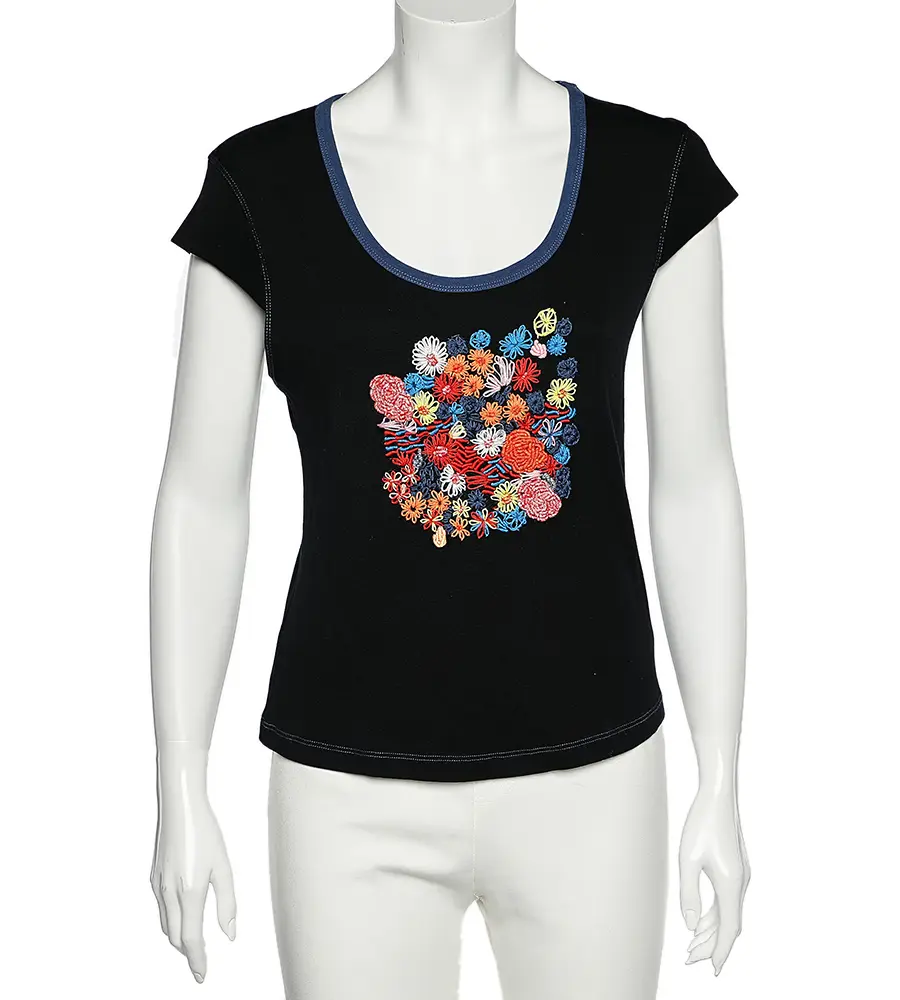 Kenzo Jeans Midnight Blue Embroidered Cotton Knit Scoop Neck T-Shirt XL