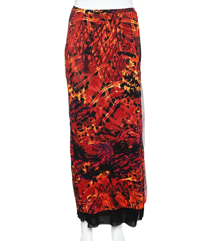 Kenzo Jeans Orange Printed Jersey Skirt L