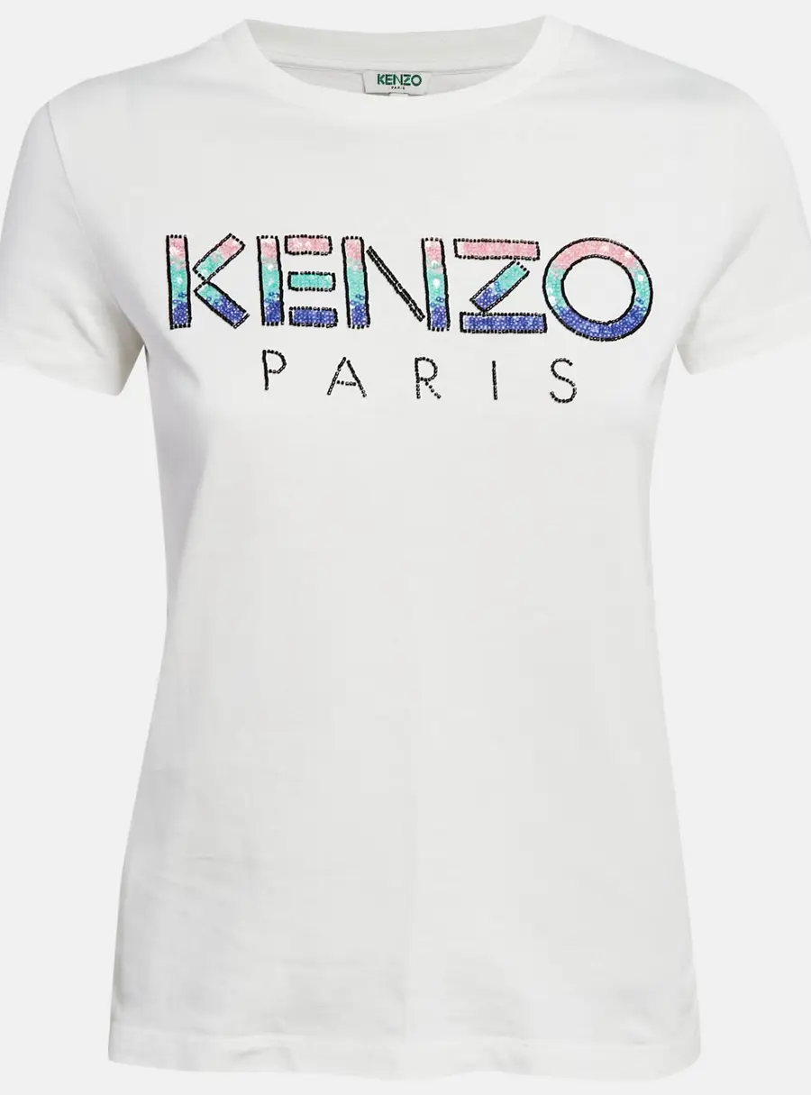 Kenzo White Embellished Logo Jersey T-shirt S
