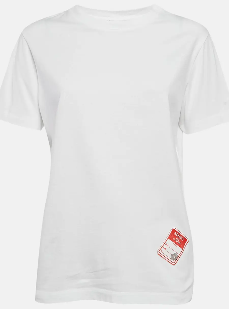 Kenzo White Logo Patch Jersey Crew Neck T-Shirt S