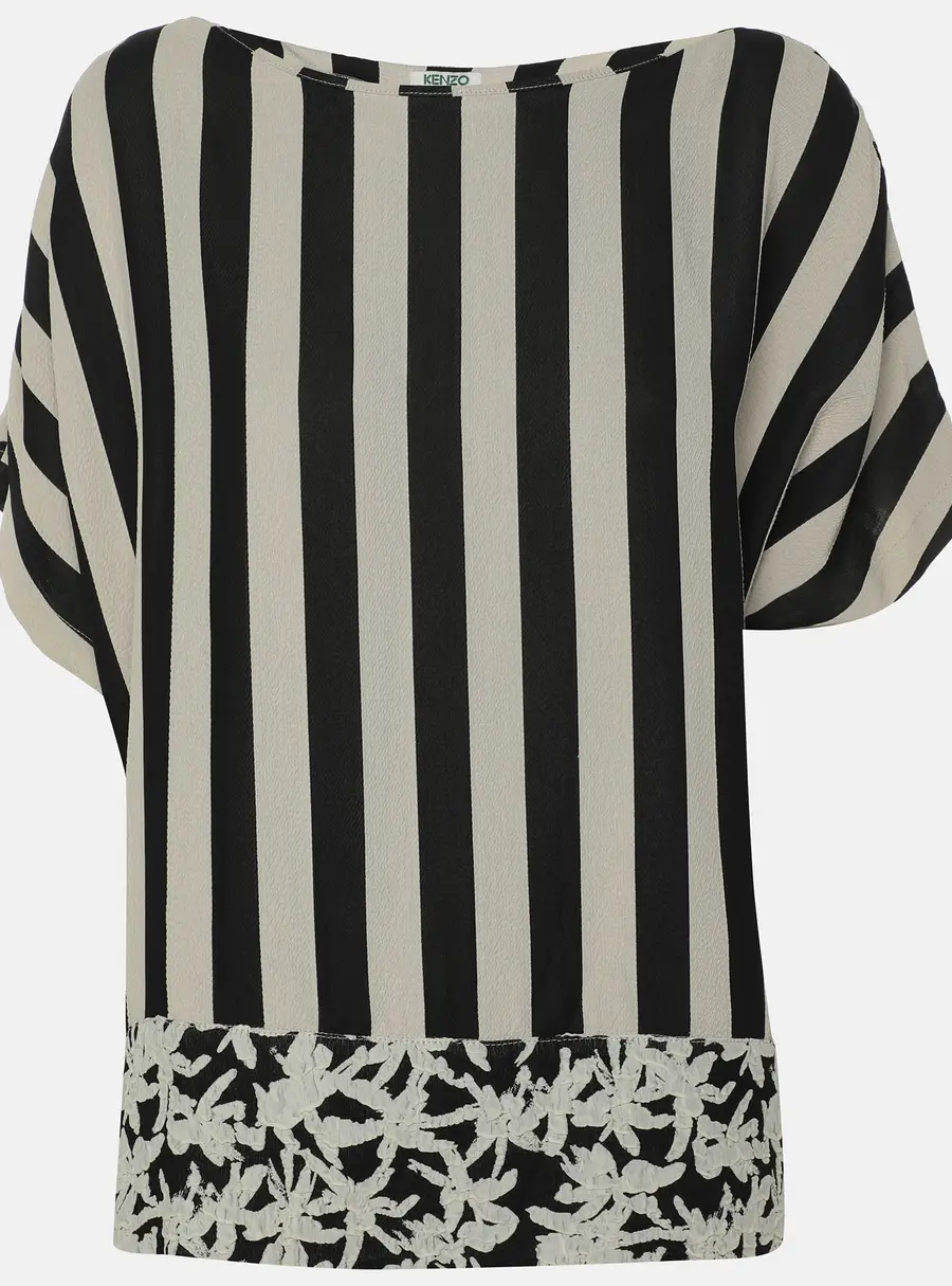 Kenzo Black/White Strip Crepe Top L