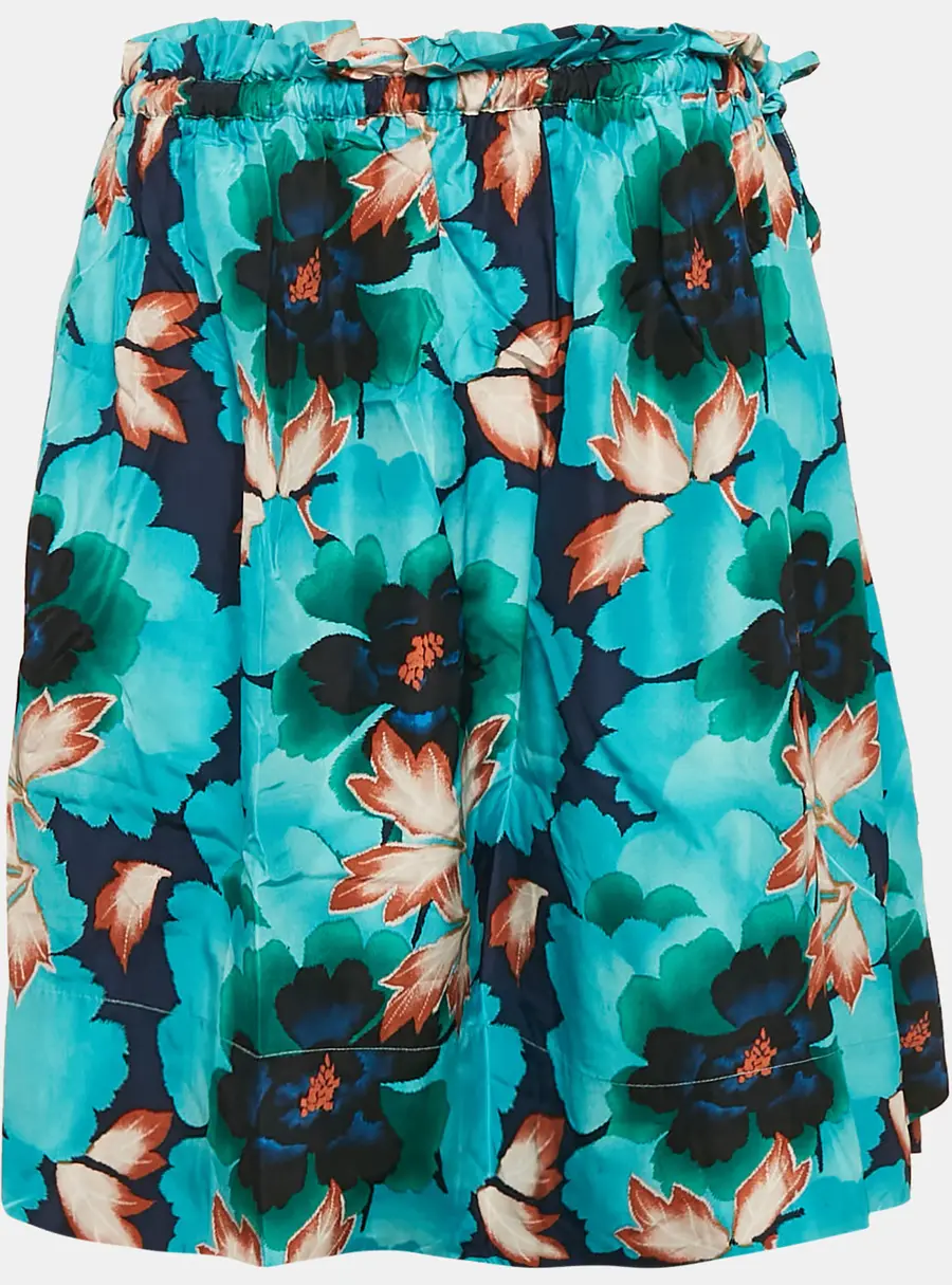 Kenzo Blue Floral Print Silk Midi Skirt M