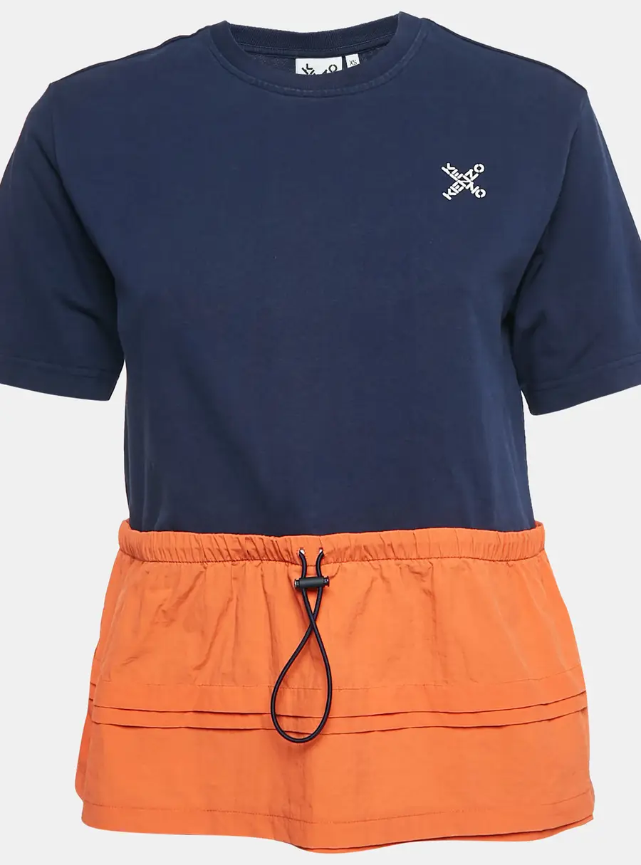 Kenzo Navy Blue/Orange Cotton Knit and Nylon Elasticized Top XS