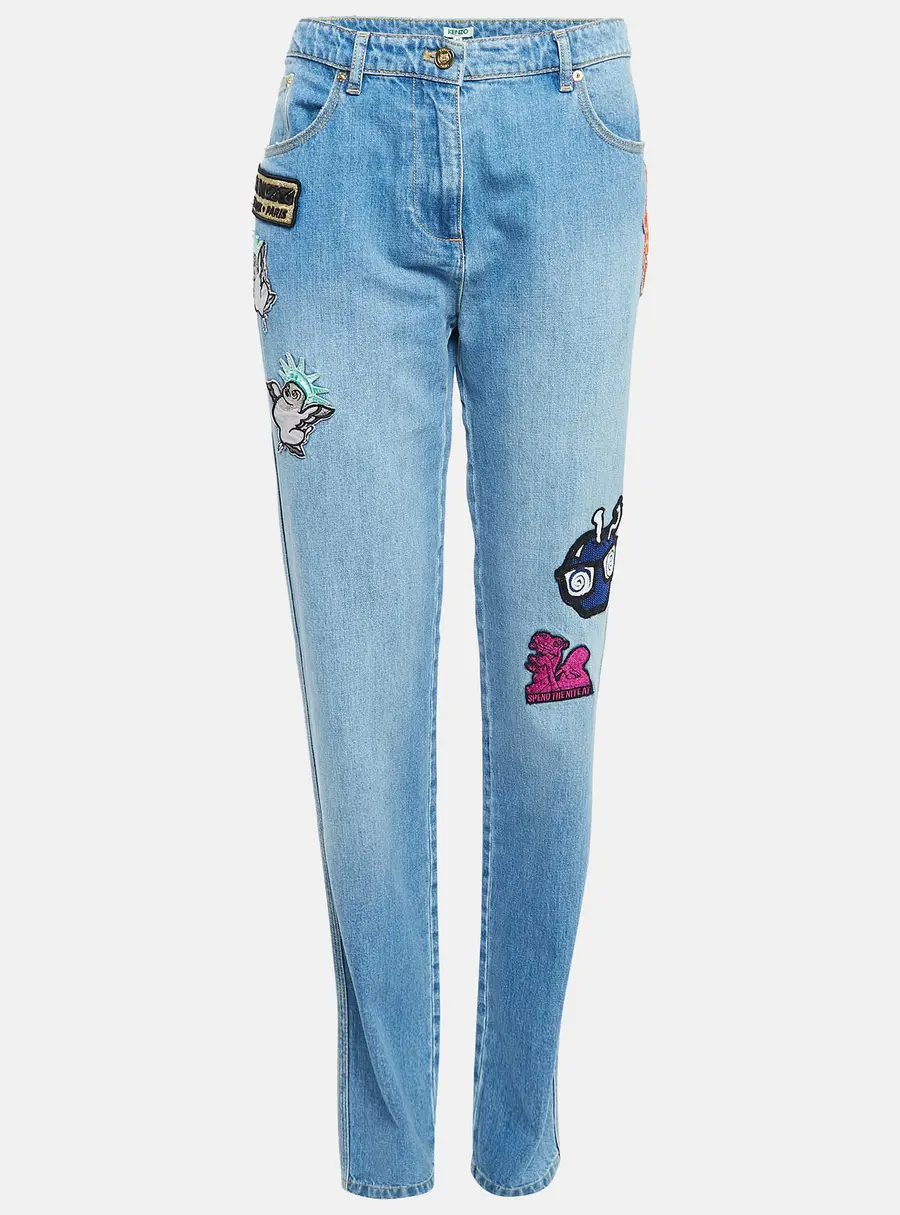 Kenzo Blue Applique Detail Denim Boyfriend Jeans M Waist 32"