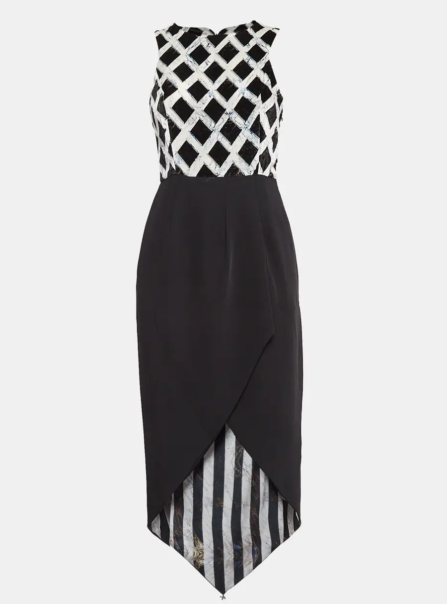 Kenzo Black Printed Velvet and Stretch Crepe Asymmetric Midi Dress S